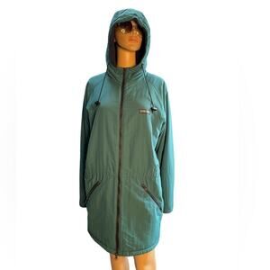 VTG Lands End Jacket Women M Blue Green Parka Squall Fleece Lined Winter Coat
